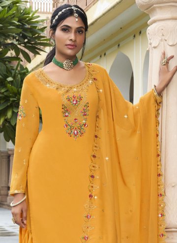 Yellow Designer Salwar Kameez in Faux Georgette with Embroidered