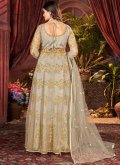 Yellow Designer Salwar Kameez in Net with Embroidered - 1