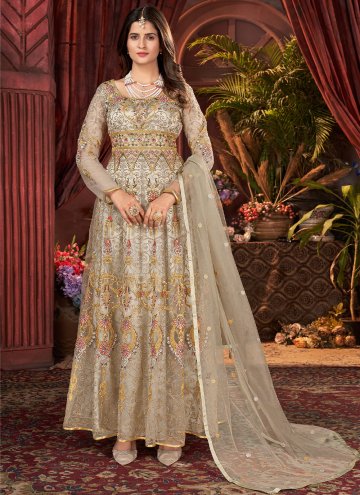 Yellow Designer Salwar Kameez in Net with Embroidered