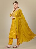 Yellow Designer Salwar Kameez in Silk Blend with Embroidered - 1