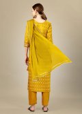 Yellow Designer Salwar Kameez in Silk Blend with Embroidered - 2