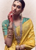 Yellow Designer Saree in Pure Crepe with Woven - 1