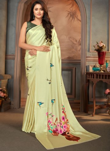 Yellow Faux Crepe Print Casual Saree for Festival