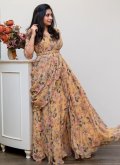 Yellow Faux Georgette Digital Print Floor Length Gown for Ceremonial - 2