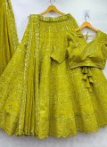 Yellow Faux Georgette Sequins Work Lehenga Choli for Ceremonial - 1
