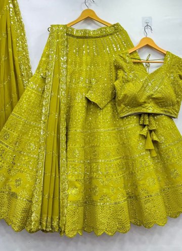 Yellow Faux Georgette Sequins Work Lehenga Choli for Ceremonial