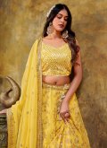 Yellow Georgette Embroidered A Line Lehenga Choli for Engagement - 1