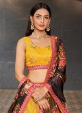 Yellow Georgette Embroidered A Line Lehenga Choli for Engagement - 1