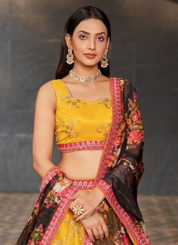Yellow Georgette Embroidered A Line Lehenga Choli for Engagement