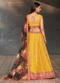 Yellow Georgette Embroidered A Line Lehenga Choli for Engagement - 2