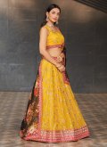 Yellow Georgette Embroidered A Line Lehenga Choli for Engagement - 3