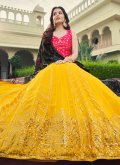 Yellow Georgette Embroidered A Line Lehenga Choli for Reception - 1