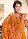 Yellow Georgette Embroidered Designer Saree for Festival - 1