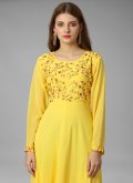 Yellow Georgette Embroidered Gown - 1