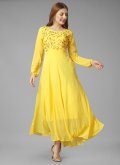 Yellow Georgette Embroidered Gown - 3