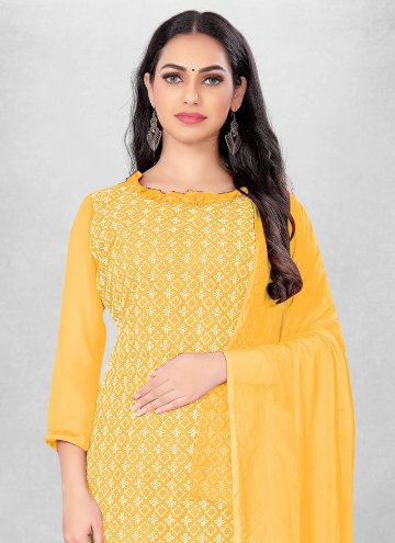Yellow Georgette Embroidered Straight Salwar Kameez for Casual
