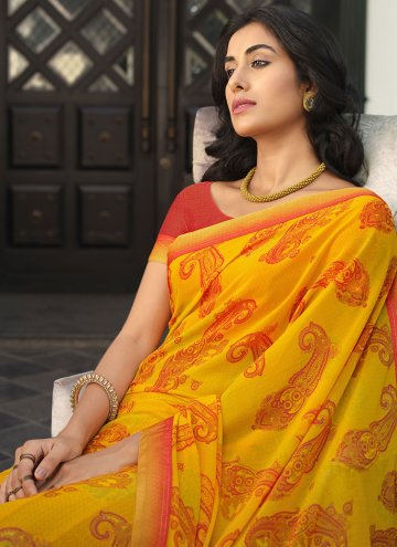 Yellow Georgette Lace Contemporary Saree for Casual