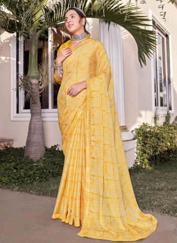 Yellow Georgette Print Contemporary Saree for Fest