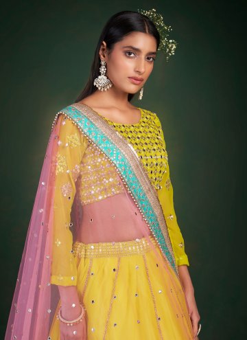 Yellow Georgette Sequins Work A Line Lehenga Choli for Reception