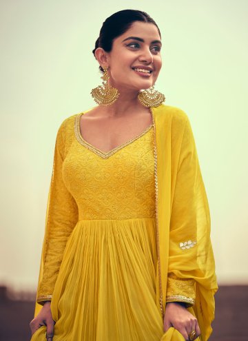 Yellow Gown in Chinon with Embroidered