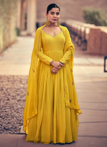Yellow Gown in Chinon with Embroidered