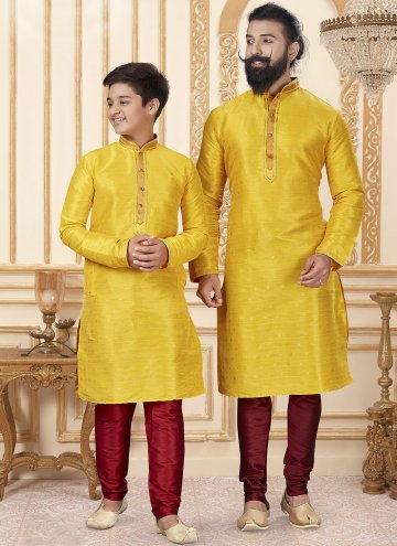 Yellow Jacquard Silk Plain Work Kurta Pyjama for Engagement