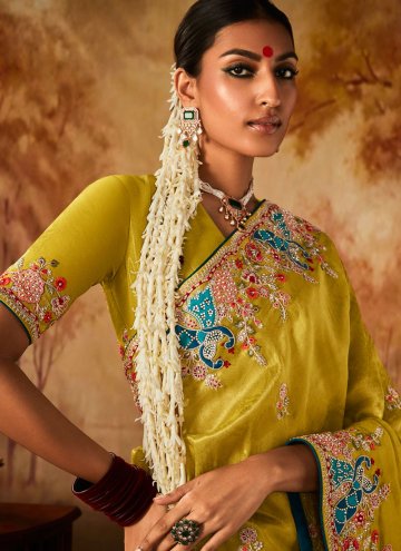 Yellow Kanjivaram Silk Embroidered Contemporary Saree