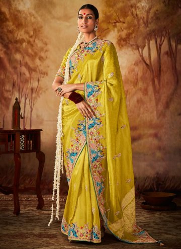 Yellow Kanjivaram Silk Embroidered Contemporary Sa