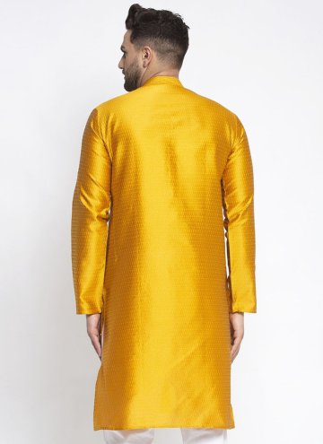 Yellow Kurta in Silk with Woven