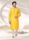 Yellow Kurta Pyjama in Cotton  with Embroidered - 1
