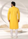 Yellow Kurta Pyjama in Cotton  with Embroidered - 2