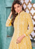 Yellow Net Cord Designer Anarkali Salwar Kameez for Wedding - 1