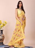 Yellow Net Embroidered Trendy Saree - 3