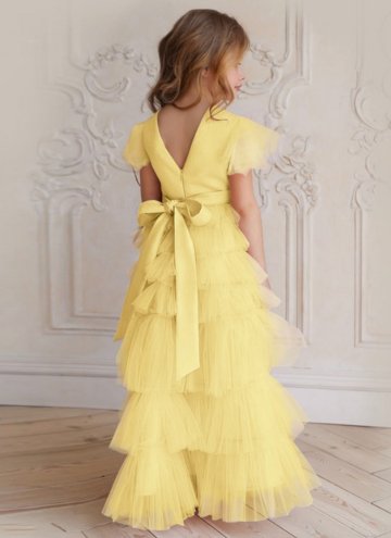 Yellow Net Fancy work Designer Gown