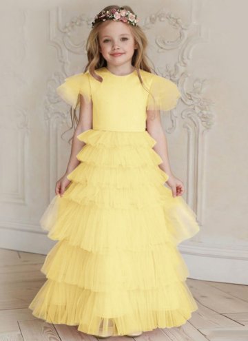 Yellow Net Fancy work Designer Gown