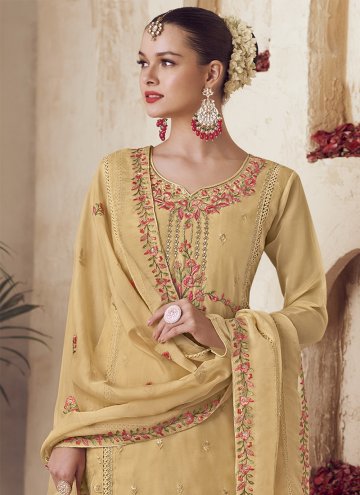 Yellow Organza Embroidered Salwar Suit