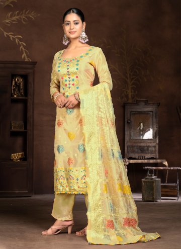 Yellow Organza Hand Work Palazzo Suit for Ceremoni