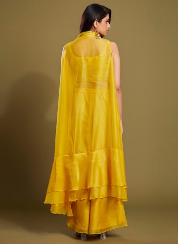 Yellow Organza Sequins Work Salwar Suit