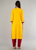 Yellow Pant Style Suit in Rayon with Patchwork - 1