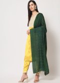 Yellow Pant Style Suit in Silk with Embroidered - 1