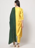 Yellow Pant Style Suit in Silk with Embroidered - 2