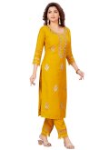 Yellow Party Wear Kurti in Muslin with Embroidered - 2