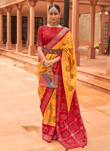 Yellow Patola Silk Woven Contemporary Saree for Ceremonial