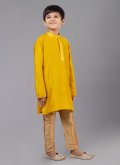 Yellow Polly Cotton Fancy work Kurta Pyjama - 2