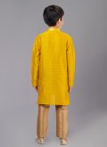 Yellow Polly Cotton Fancy work Kurta Pyjama - 3