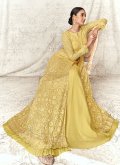 Yellow Pure Georgette Embroidered A Line Lehenga Choli for Ceremonial - 1