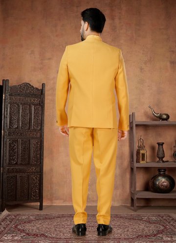 Yellow Rayon Buttons Jodhpuri Suit for Engagement