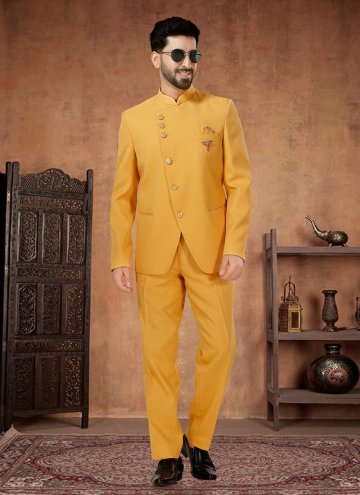 Yellow Rayon Buttons Jodhpuri Suit for Engagement