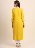 Yellow Rayon Embroidered Party Wear Kurti for Festival - 2