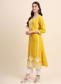 Yellow Rayon Embroidered Party Wear Kurti for Festival - 3